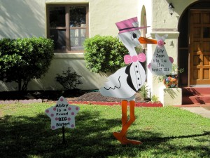 Stork Sign Yard Birth Announcement <br/> Boyds, MD<br/> Flying Storks<br/> (301) 606-3091