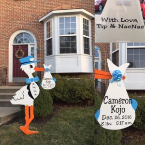 Personalized Stork Sign Rental Birth Announcement Yard Card Flying Storks in Maryland